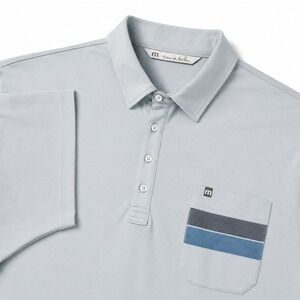 TravisMathew Polo Shirt Men's L Light Grey Pocket Performance Golf Short Sleeve